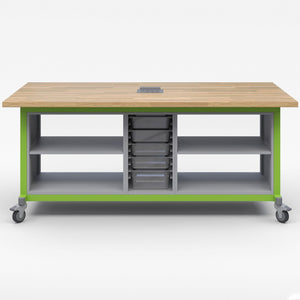 Explorer Series Maker Tables with Power-Tables-1 Bin Module, 2 Double Open Storage Modules-Green Apple-