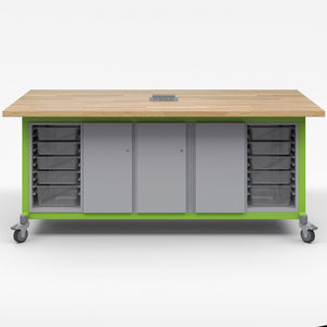 Explorer Series Maker Tables with Power-Tables-2 Bin Modules, 1 Single Door and 1 Double Door Storage Module-Green Apple-