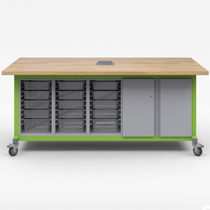 Explorer Series Maker Tables with Power-Tables-3 Bin Modules, 1 Double Door Storage Module-Green Apple-