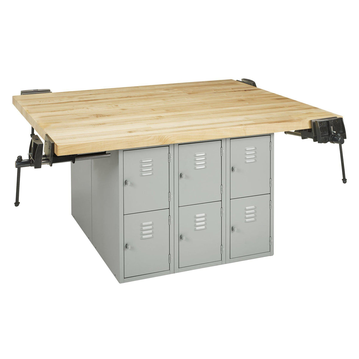 Four-Station Steel Workbench with 12 Locker Openings-4-