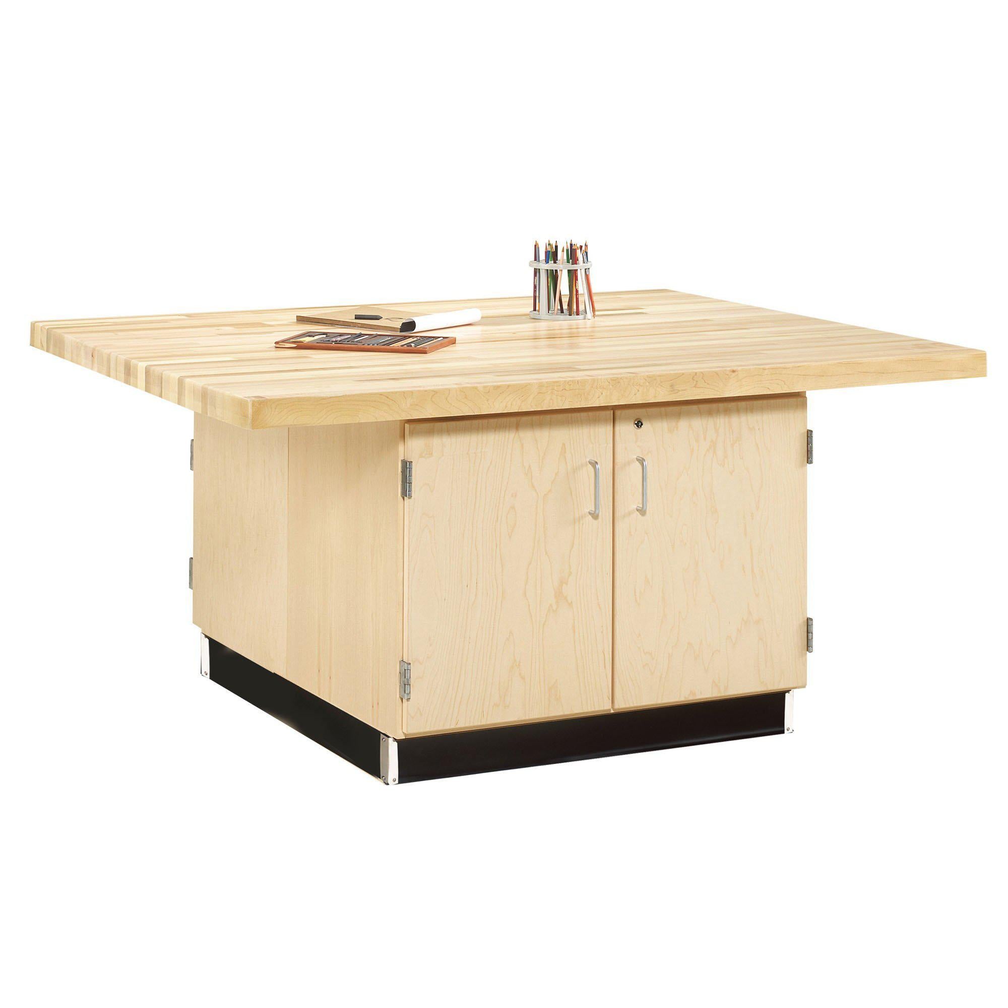 Four-Station Wood Workbench with Cabinets-0-