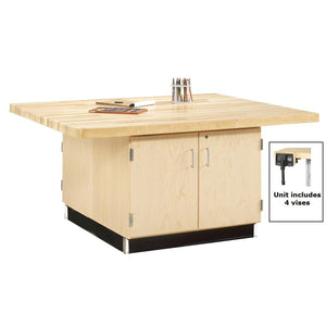 Four-Station Wood Workbench with Cabinets-4-