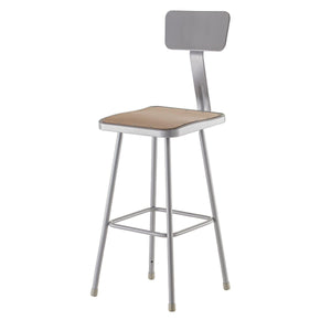Heavy Duty Square Seat Steel Stool With Backrest, Grey-Stools-24"-