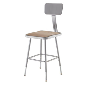 Height Adjustable Heavy Duty Square Seat Steel Stool With Backrest, Grey-Stools-19" - 27"-
