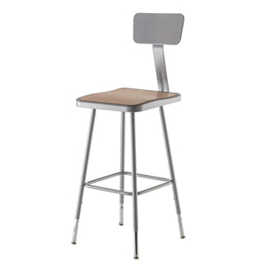 Height Adjustable Heavy Duty Square Seat Steel Stool With Backrest, Grey-Stools-25" - 33"-