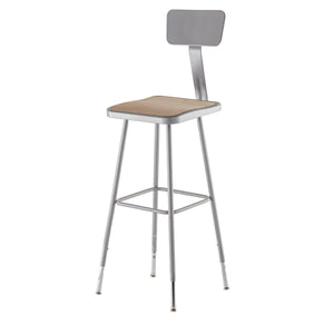 Height Adjustable Heavy Duty Square Seat Steel Stool With Backrest, Grey-Stools-32" - 39"-