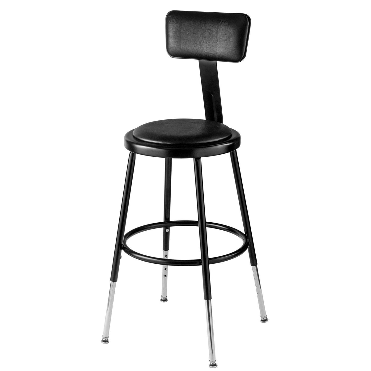 Height Adjustable Heavy Duty Vinyl Padded Steel Stool With Backrest-Stools-Black-19" - 27"-