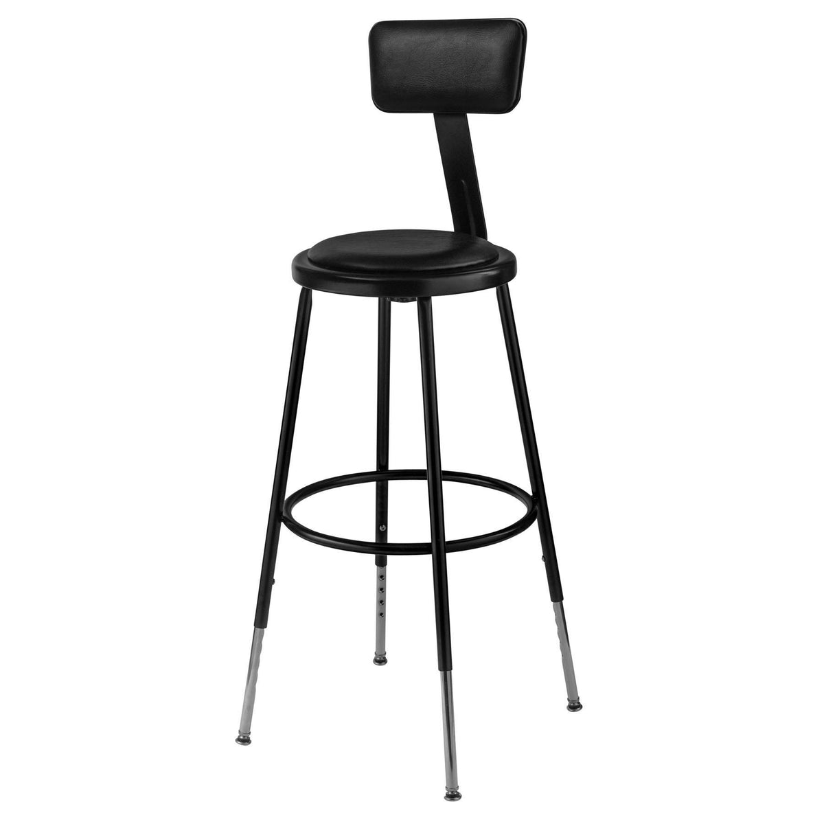 Height Adjustable Heavy Duty Vinyl Padded Steel Stool With Backrest-Stools-Black-25" - 33"-