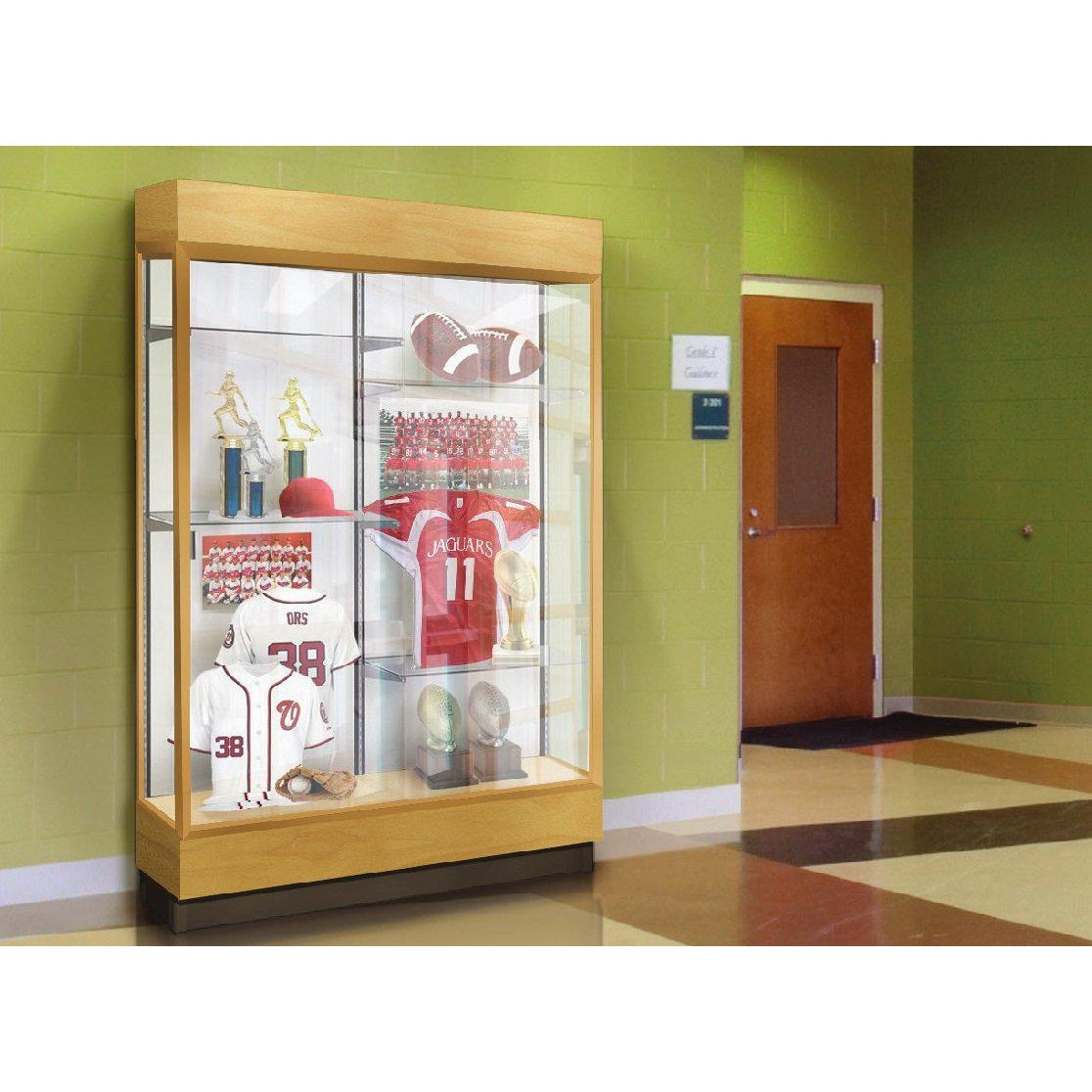 Heritage Series Lighted Floor Display Case with Hardwood Finish, 48"W x 76"H x 18"D