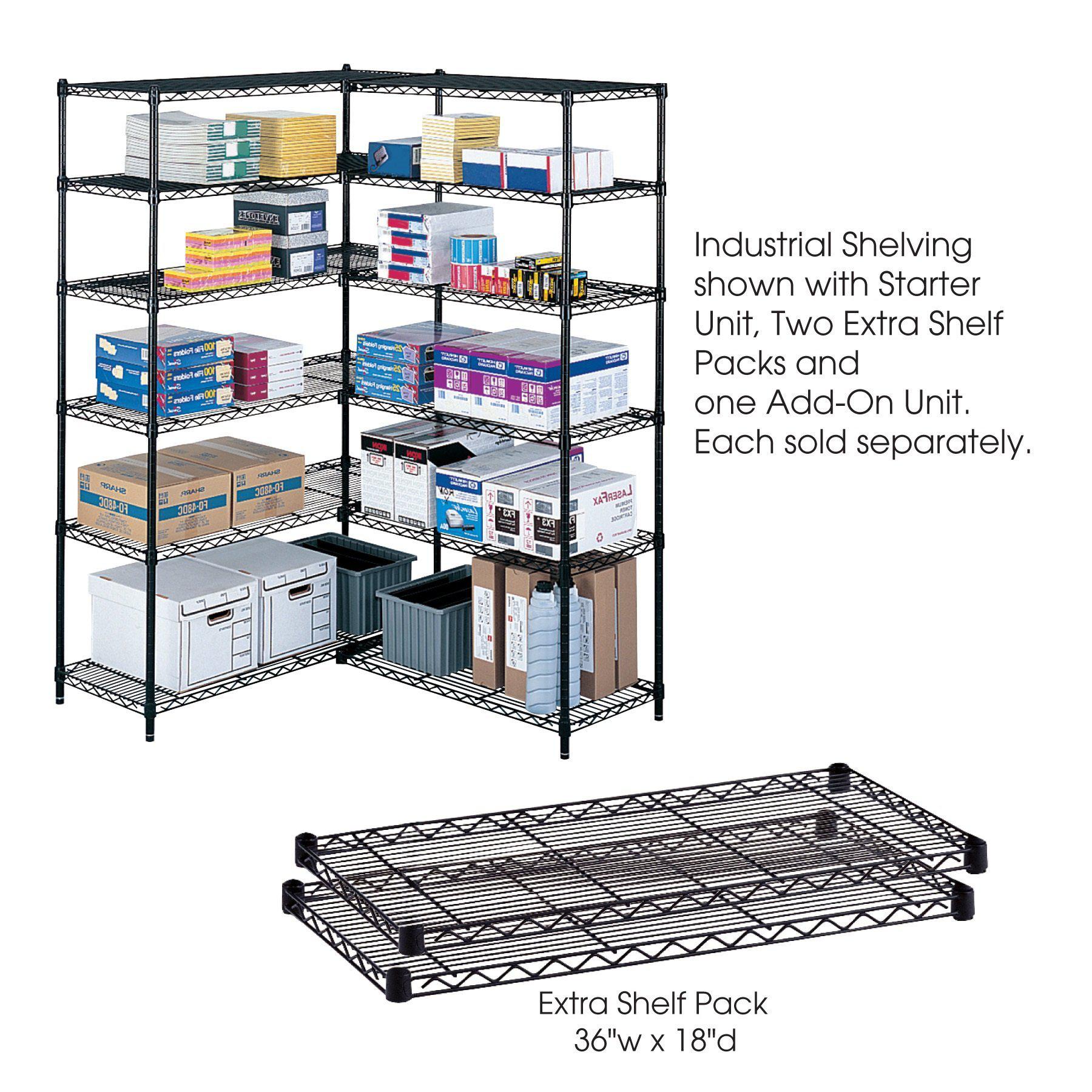 Industrial Wire Shelving Extra Shelf Pack, 36 x 18", Pack of 2-Storage Cabinets & Shelving-Black-