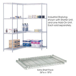 Industrial Wire Shelving Extra Shelf Pack, 36 x 18", Pack of 2-Storage Cabinets & Shelving-Metallic Gray-