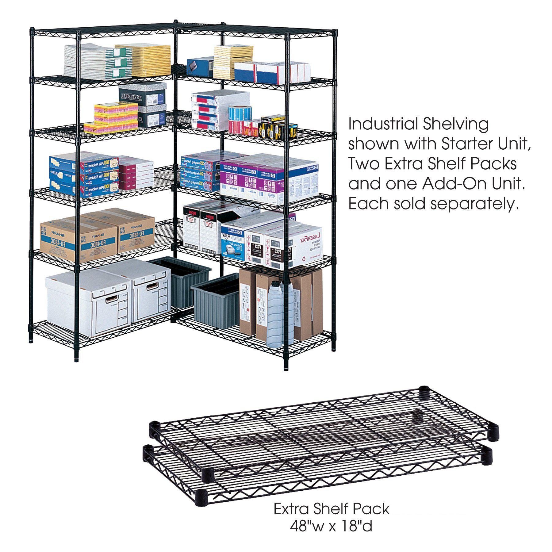 Industrial Wire Shelving Extra Shelf Pack, 48 x 18", Pack of 2-Storage Cabinets & Shelving-Black-