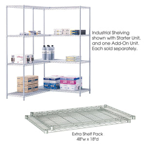 Industrial Wire Shelving Extra Shelf Pack, 48 x 18", Pack of 2-Storage Cabinets & Shelving-Metallic Gray-