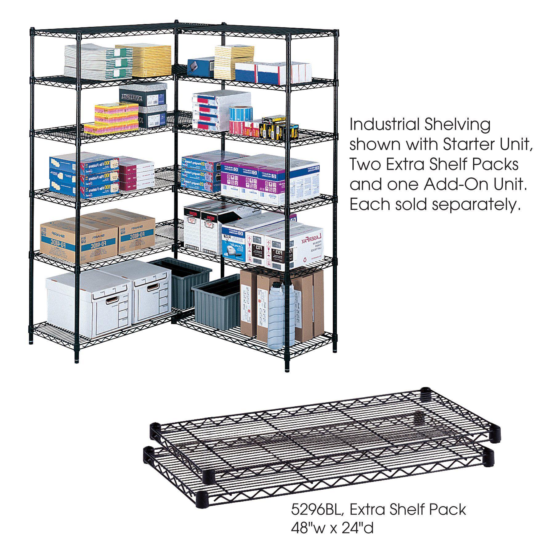  Industrial Extra Shelf Pack, 48 x 24", Black, Pack of 2