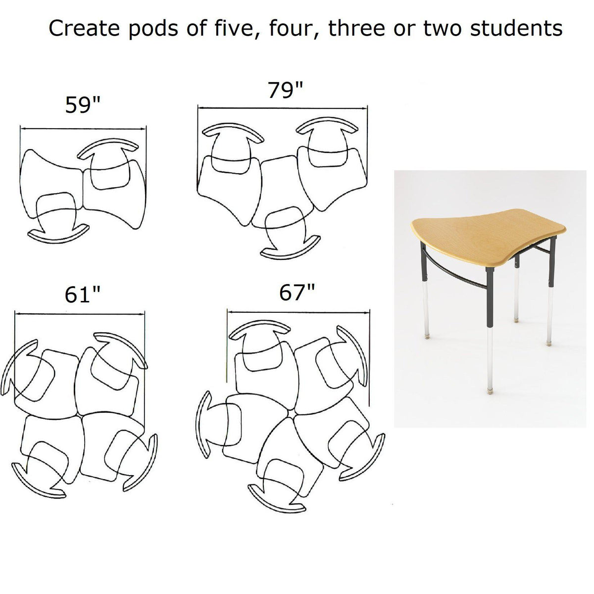 Kaleidoscope Collaborative Learning Adjustable Height Vertebrae Desk with Solid Plastic Top