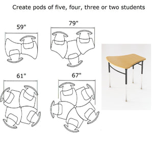 Kaleidoscope Collaborative Learning Adjustable Height Vertebrae Desk with Solid Plastic Top