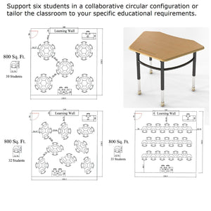 Kaleidoscope Collaborative Learning Adjustable Height Trapezoid 6 Desk with Solid Plastic Top