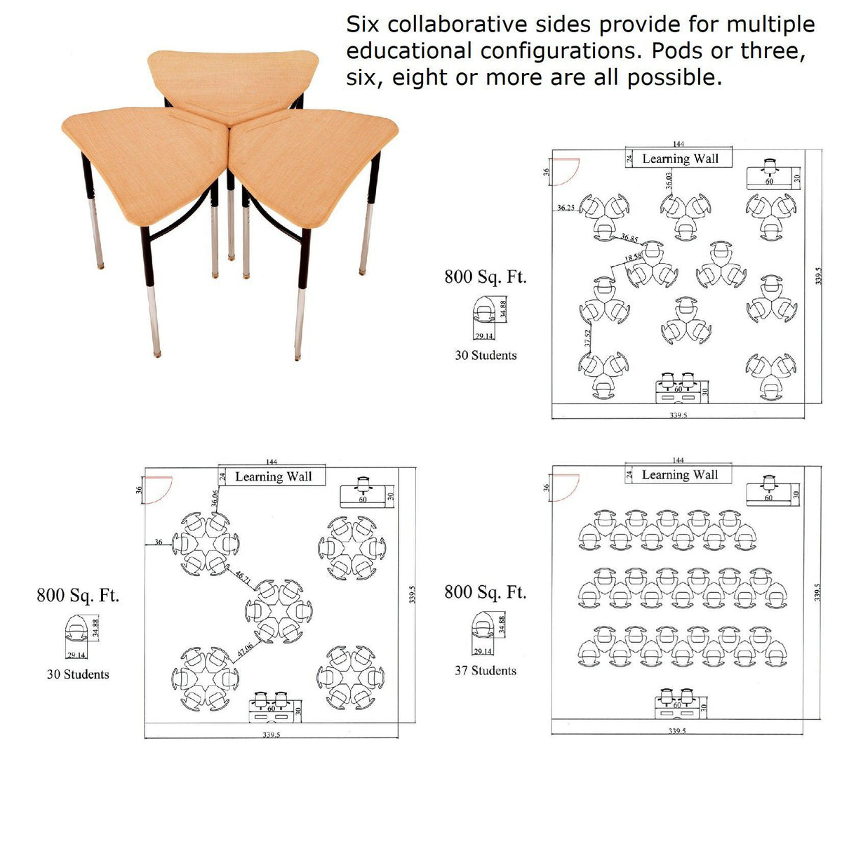 Kaleidoscope Collaborative Learning  Adjustable Height Diamond Desk with Solid Plastic Top