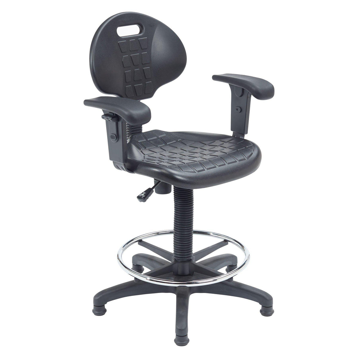 Kangaroo Stool with Arms, Polyurethane Seat and Backrest, Black-Stools-