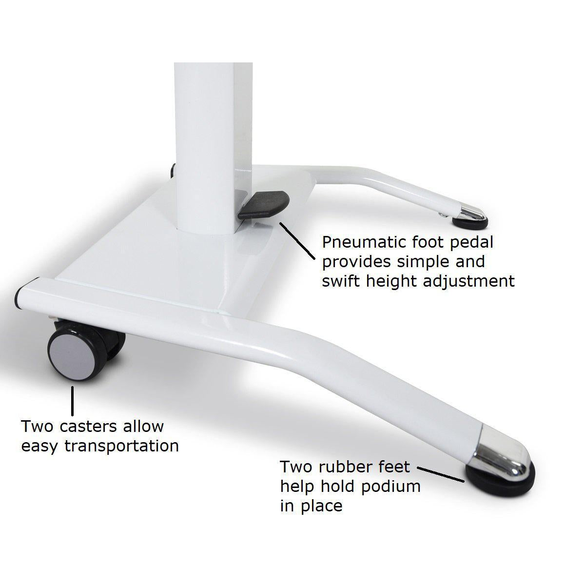 Pneumatic Adjustable-Height Lectern/Mobile Standing Desk, White Top