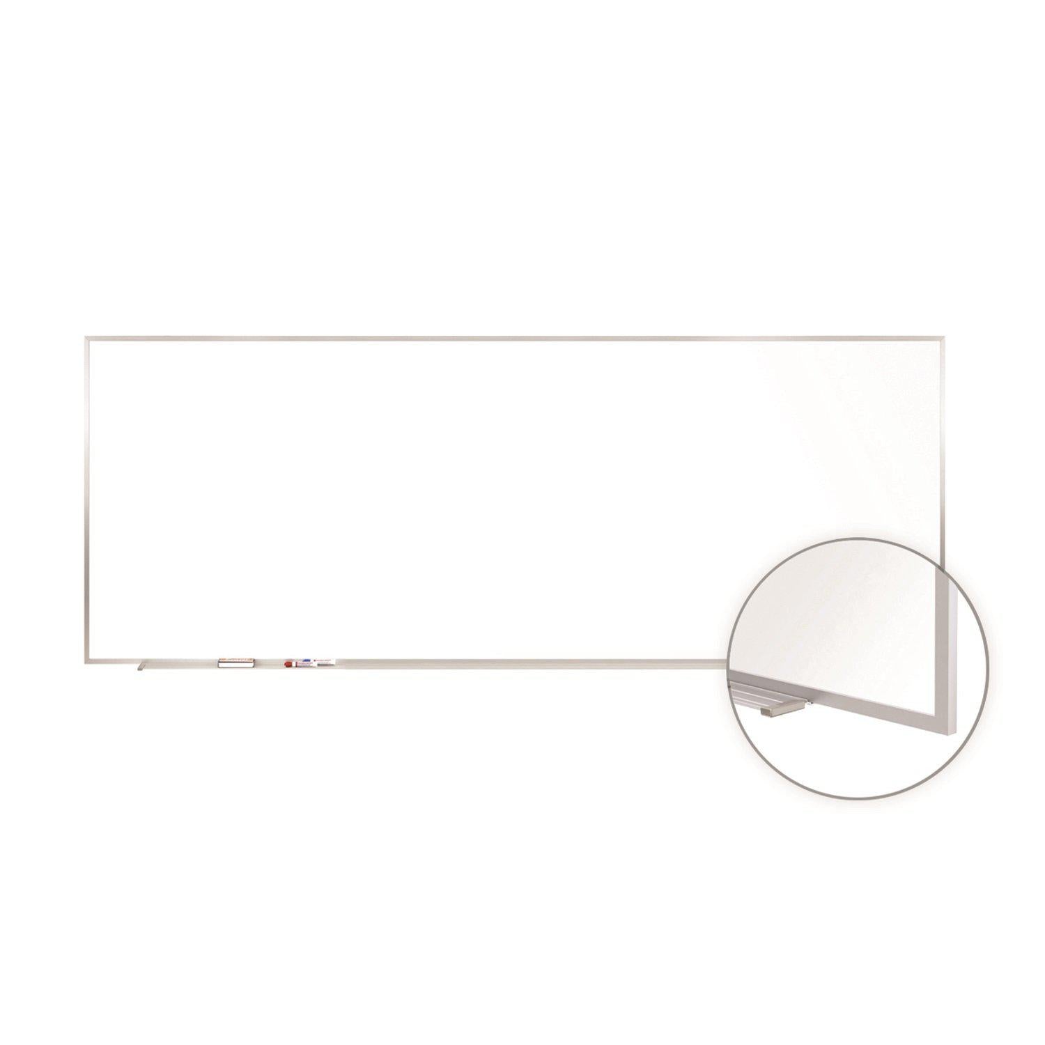 Magnetic Porcelain Whiteboard/Markerboard, Satin Aluminum Frame, 4' H x 12' W, LIFETIME WARRANTY
