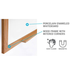 Magnetic Porcelain Whiteboard with Detachable Marker Tray, Wood Frame, 4' H x 8' W, LIFETIME WARRANTY