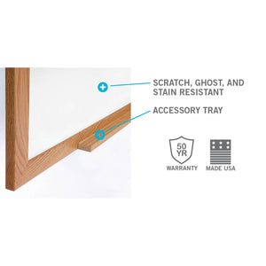 Magnetic Porcelain Whiteboard with Detachable Marker Tray, Wood Frame, 4' H x 8' W, LIFETIME WARRANTY