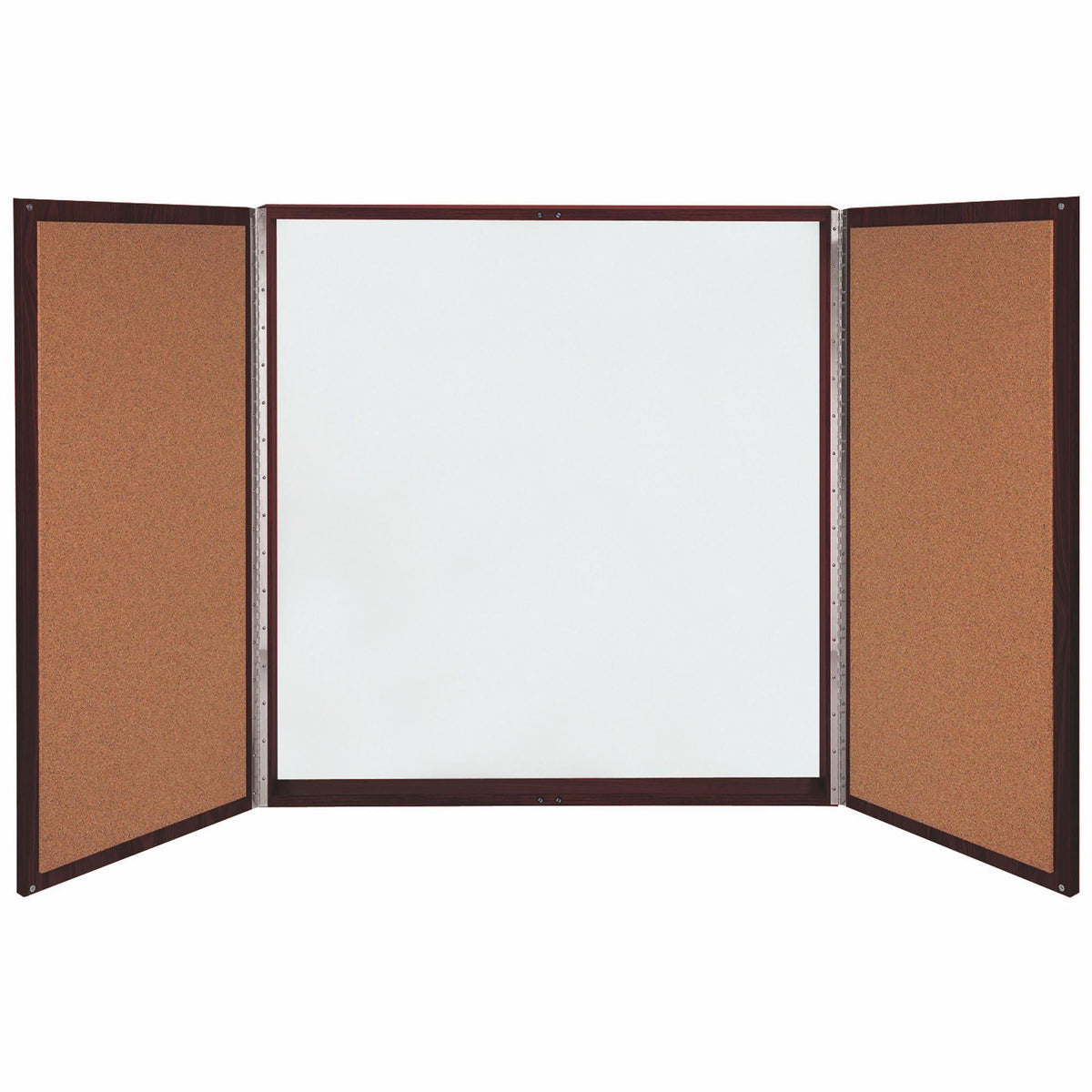 Magnetic Porcelain Whiteboard Cabinet with Cork Interior Doors, 4'H x 4'W-Boards-
