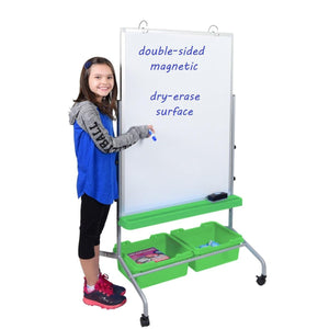 Mobile Classroom Whiteboard/Chart Stand with Storage Bins