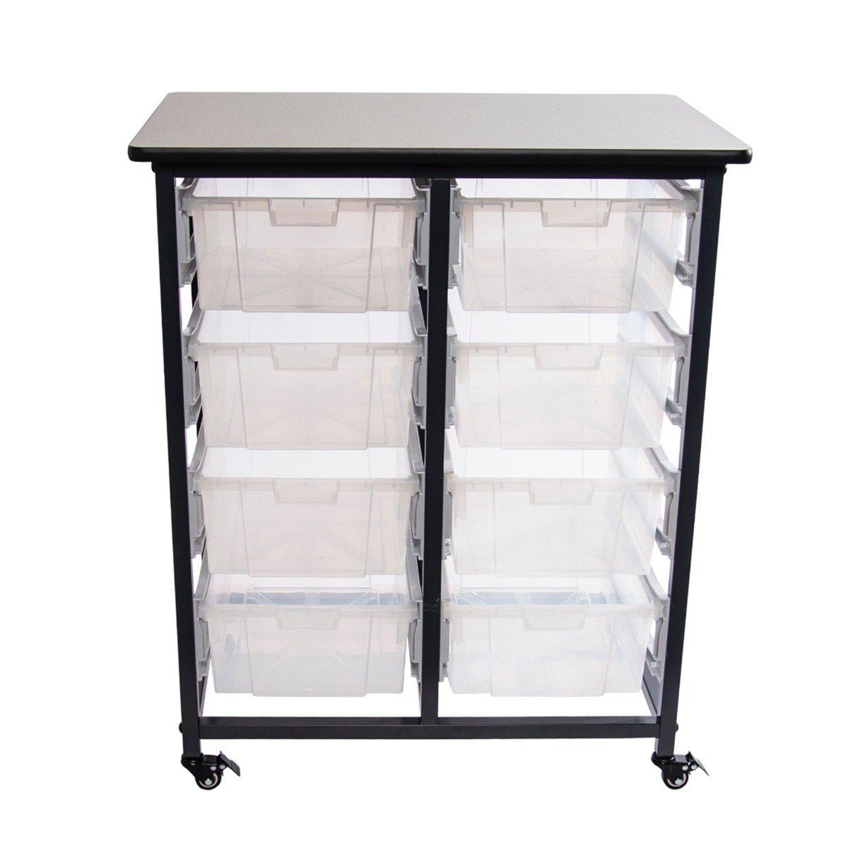 Mobile Bin Double Row Storage Unit with 8 Large Clear Bins