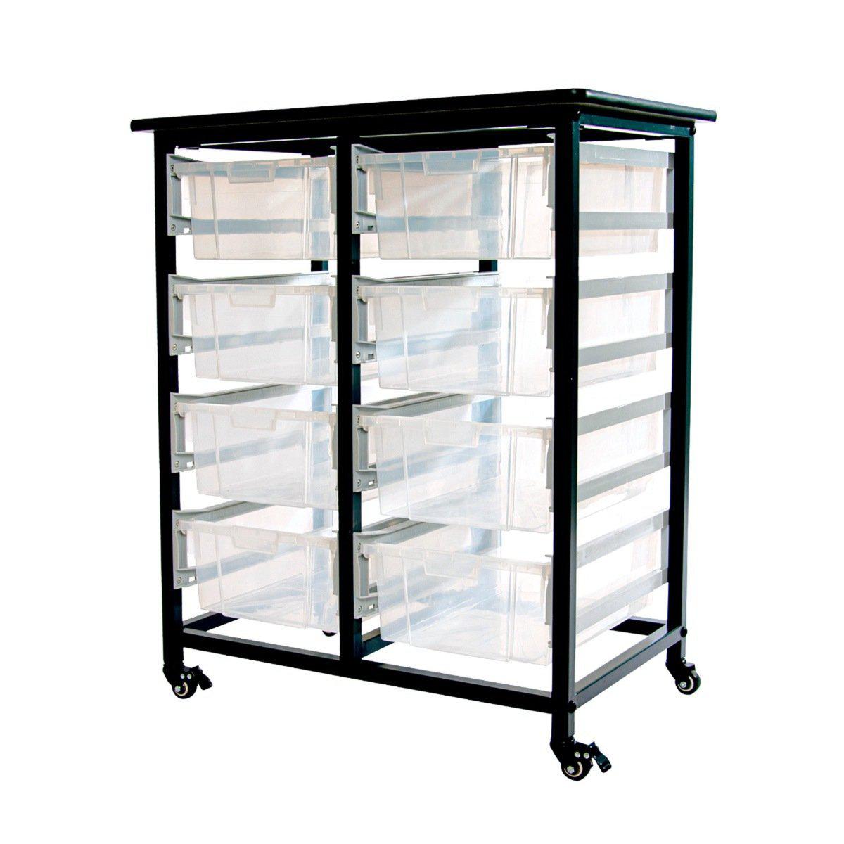 Mobile Bin Double Row Storage Unit with 8 Large Clear Bins