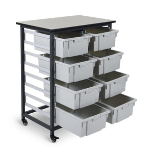 Mobile Bin Double Row Storage Unit with 8 Large Light Gray Bins