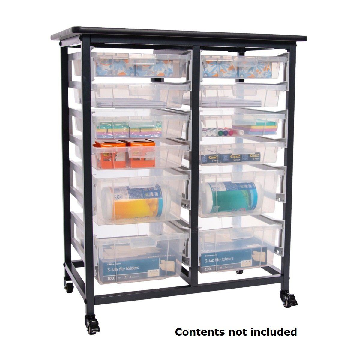 Mobile Bin Double Row Storage Unit with 12  Clear Bins