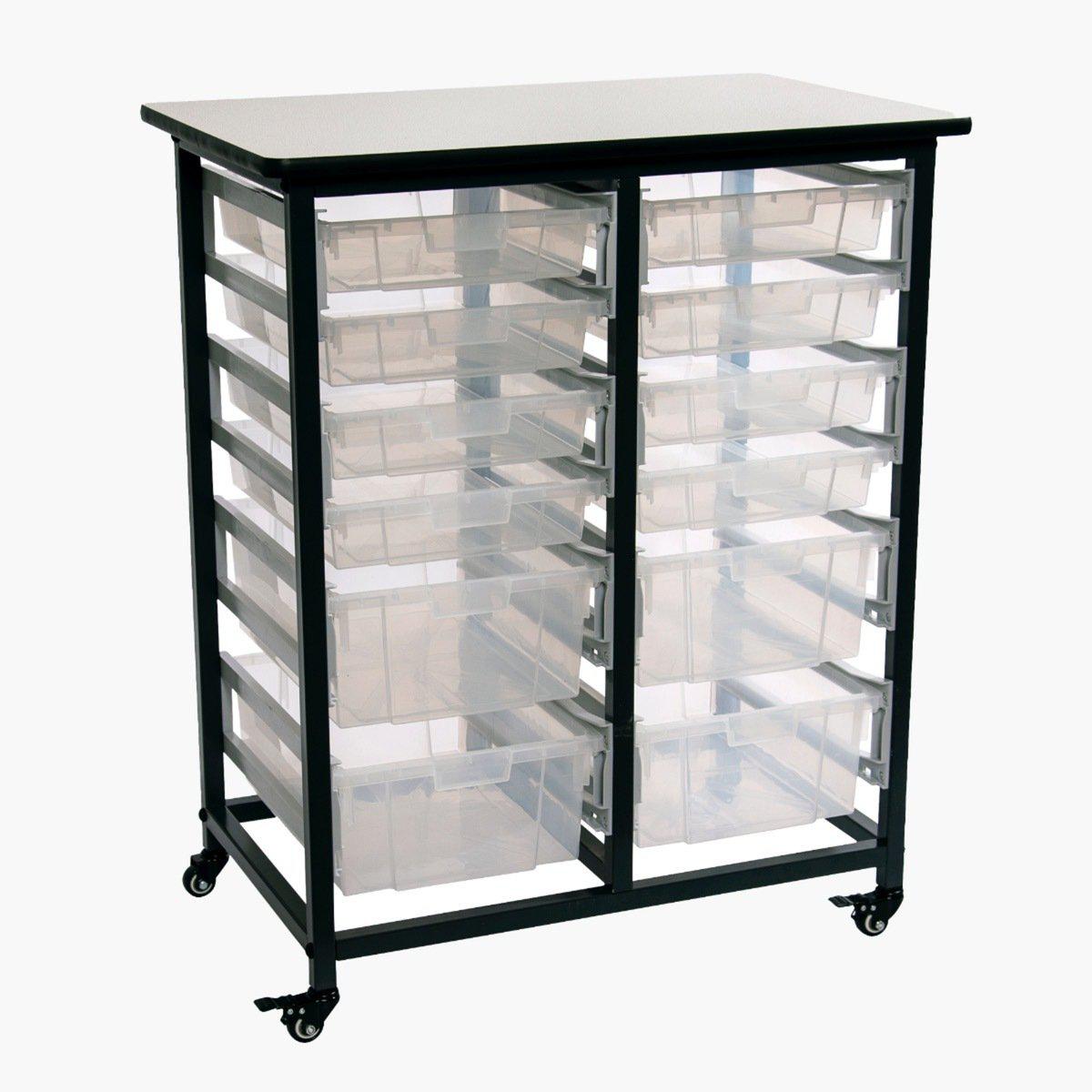 Mobile Bin Double Row Storage Unit with 12  Clear Bins