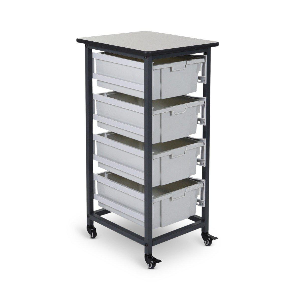 Mobile Bin Single Row Storage Unit with 4 Large Gray Bins