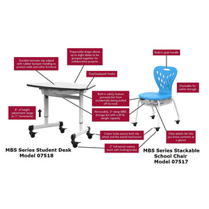 MBS Series Height Adjustable Trapezoid Student Desk with Drawer