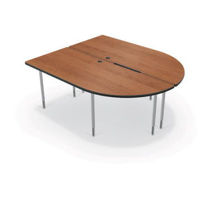 MediaSpace Large Split Piece D-Shape AV Table, 6 Ft.-Tables-Amber Cherry with Black Edgeband-Platinum-