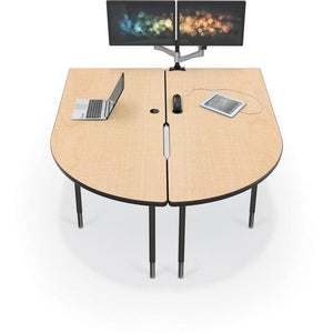 MediaSpace Large Split Piece D-Shape AV Table, 6 Ft.-Tables-Fusion Maple with Black Edgeband-Black-