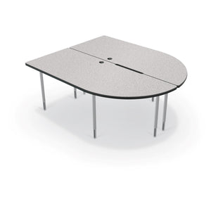 MediaSpace Large Split Piece D-Shape AV Table, 6 Ft.-Tables-Grey Nebula with Black Edgeband-Platinum-