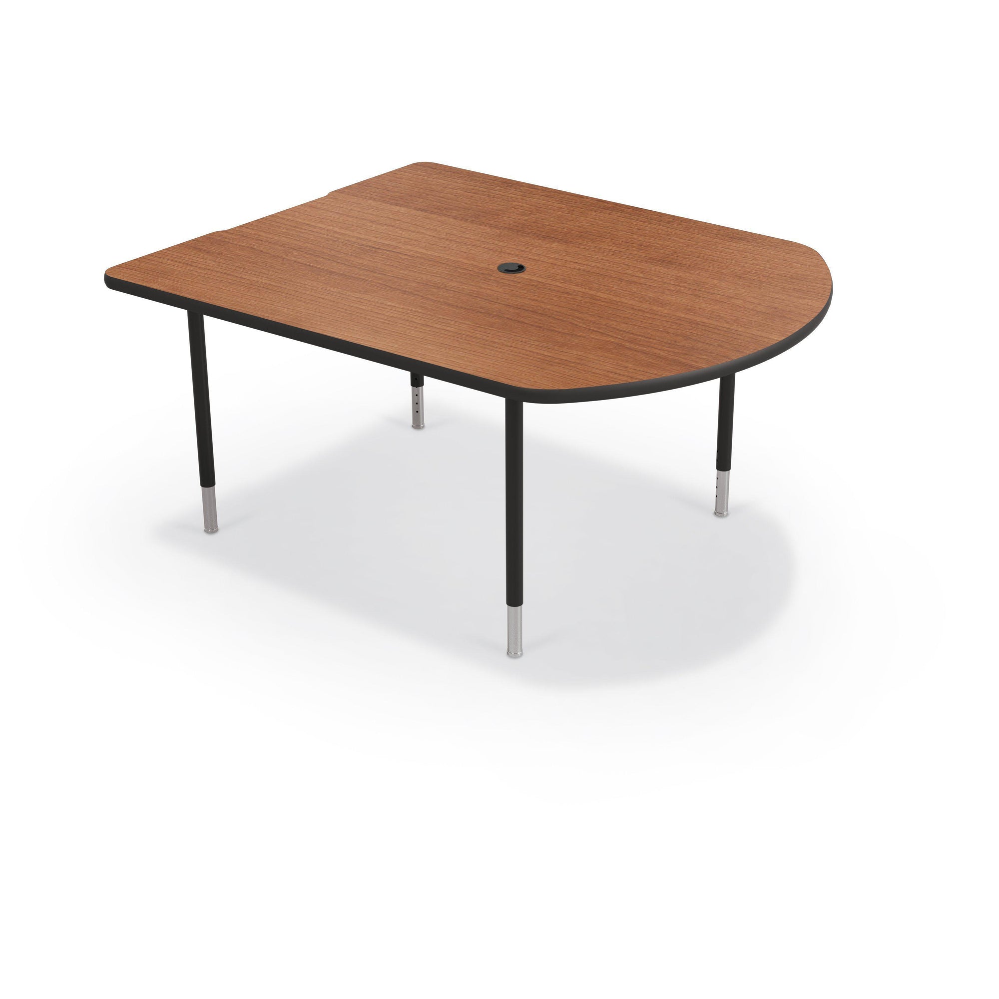 MediaSpace Small D-Shape AV Table, 5 Ft.-Tables-Amber Cherry with Black Edgeband-Black-
