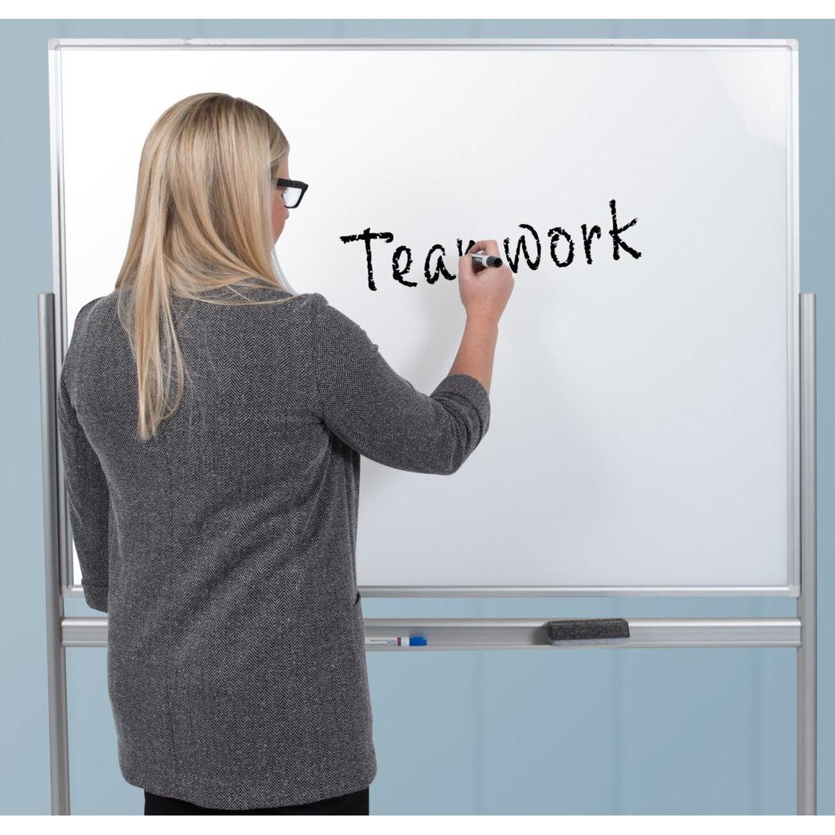 48" W x 36" H Double-Sided Mobile Magnetic Glass Whiteboard