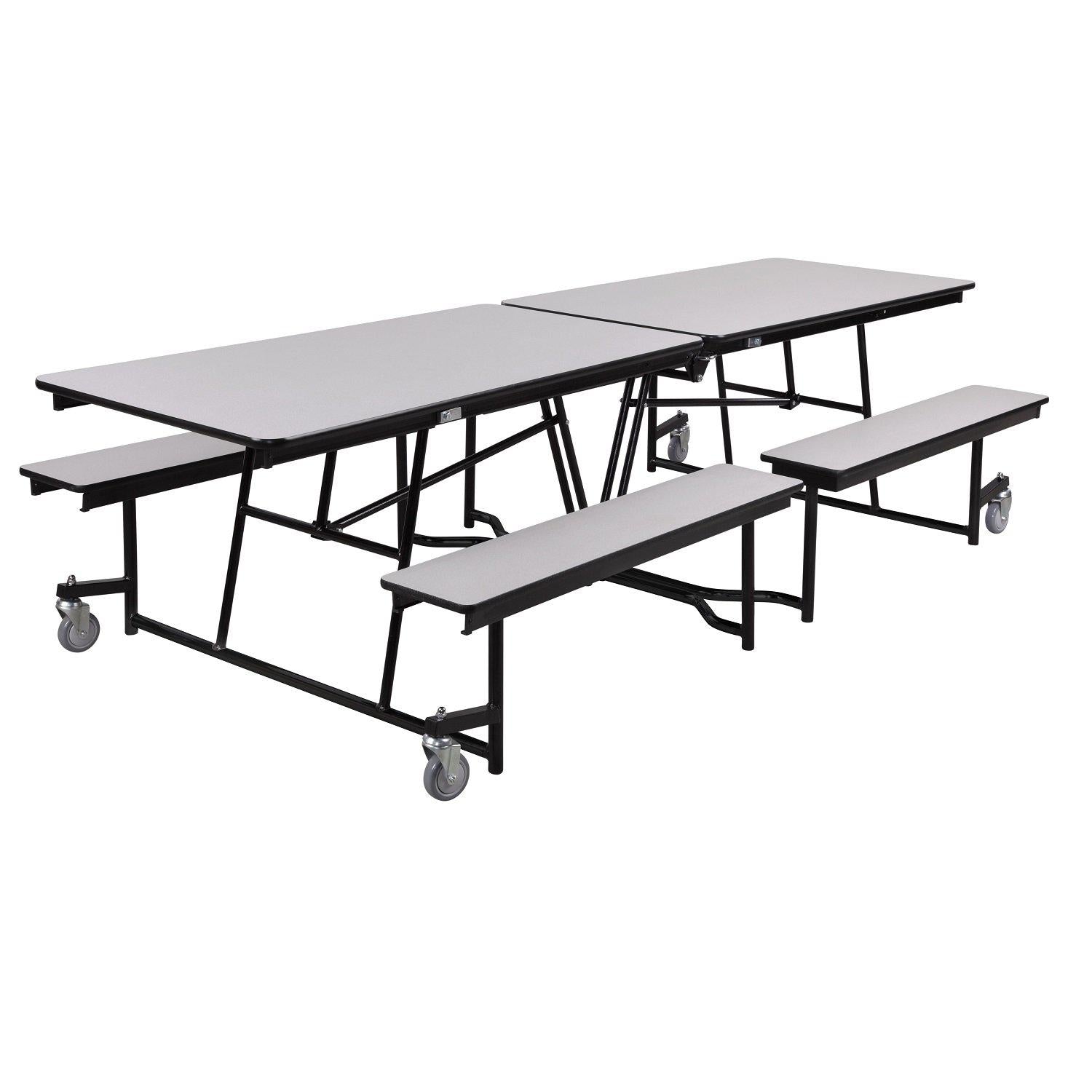 Mobile Cafeteria Table with Benches, 10'L, MDF Core, Black ProtectEdge, Textured Black Frame