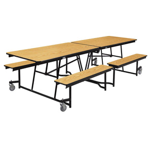 Mobile Cafeteria Table with Benches, 10'L, Particleboard Core, Vinyl T-Mold Edge, Textured Black Frame