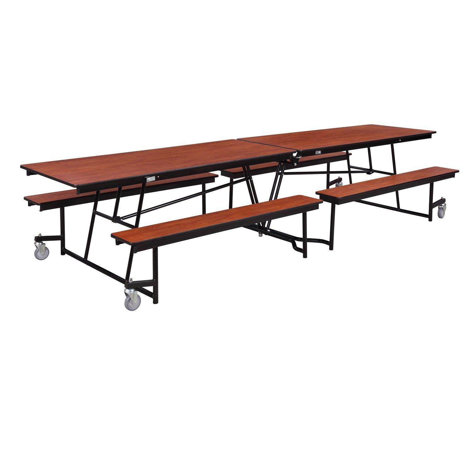 Mobile Cafeteria Table with Benches, 12'L, MDF Core, Black ProtectEdge, Textured Black Frame