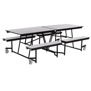 Mobile Cafeteria Table with Benches, 8'L, MDF Core, Black ProtectEdge, Textured Black Frame