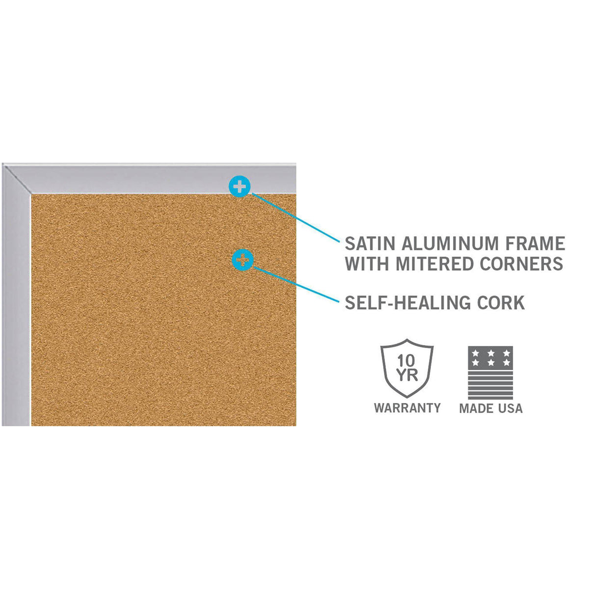 Natural Cork Bulletin Board with Satin Aluminum Frame-Boards-