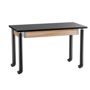 NPS Chemical Resistant Science Lab Tables with Chem Res High Pressure Laminate Top, Contemporary Styled Adjustable Height Legs-Science & Lab Furniture-24" x 48"-Textured Black with Casters-Solid Front Apron