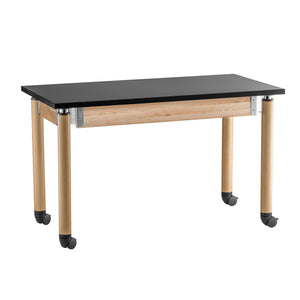 NPS Superior Science Lab Tables with Phenolic Top, Contemporary Styled Height Adjustable Legs-Science & Lab Furniture-24" x 48"-Light Oak Woodgrain with Casters-Solid Front Apron