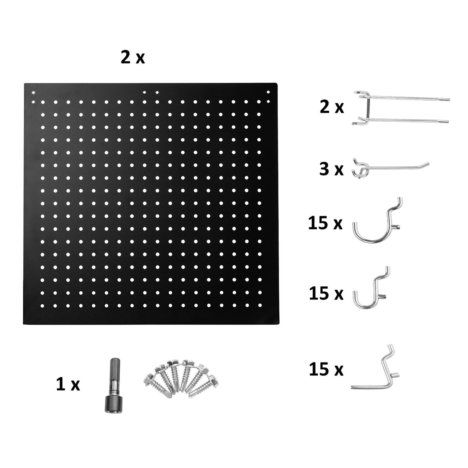 Set of 2 Peg Boards and 50 Hooks for 24" Wide NPS Adjustable-Height Steel Frame Science Tables or Heavy-Duty Utility Tables, Black Finish