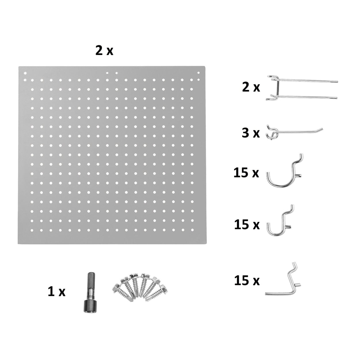 Set of 2 Peg Boards and 50 Hooks for 30" Wide NPS Adjustable-Height Steel Frame Science Tables or Heavy-Duty Utility Tables, Soft Grey Finish